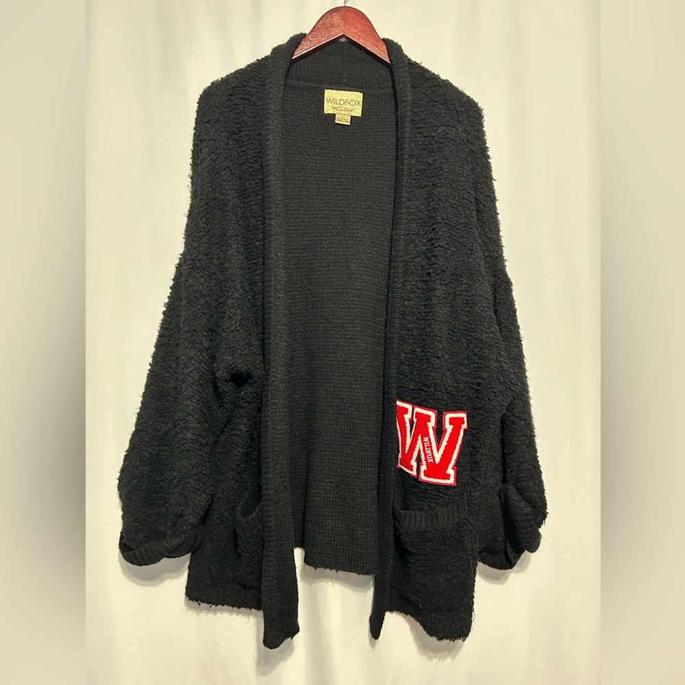 Wildfox White Label Varsity Slouchy Letterman Cardigan RARE sz Large Black